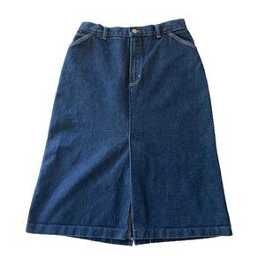 Vintage Denim Midi Skirt, Size 28, Dark Denim Pencil Skirt with Slit